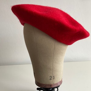 Bright Red Wool Beret Thick and Warm French Style Hat for Winter, thick wool with woolmark image 3