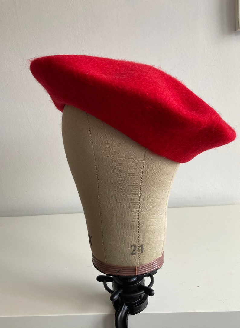 Bright Red Wool Beret Thick and Warm French Style Hat for Winter, thick wool with woolmark image 3