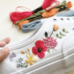 Embroidered Wedding Sneakers with wildflowers, poppy style shoes,  Custom Floral Bridal Shoes Vans Authentic