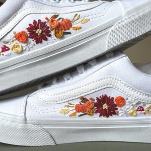 Custom Autumn Bridal Sneakers, Embroidered Wedding Converse, Floral Vans, Bright Fall Wedding Shoes