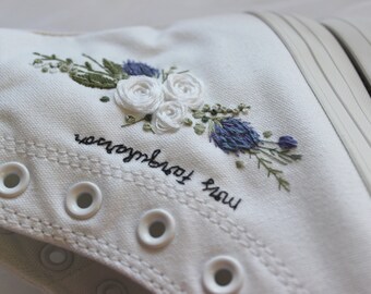 Blue thistle shoe,  blue and white custom wedding shoes, custom wedding sneakers, vans, wedding shoes, something blue    wedding