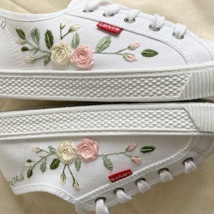 rose and rosebud custom wedding shoes, embroidered wedding sneakers, bridal shoes, embroidered shoes, wedding shoes, any canvas shoes