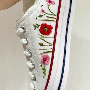 Hand Embroidered Wildflower Wedding Sneakers: Custom Bridal Shoes
