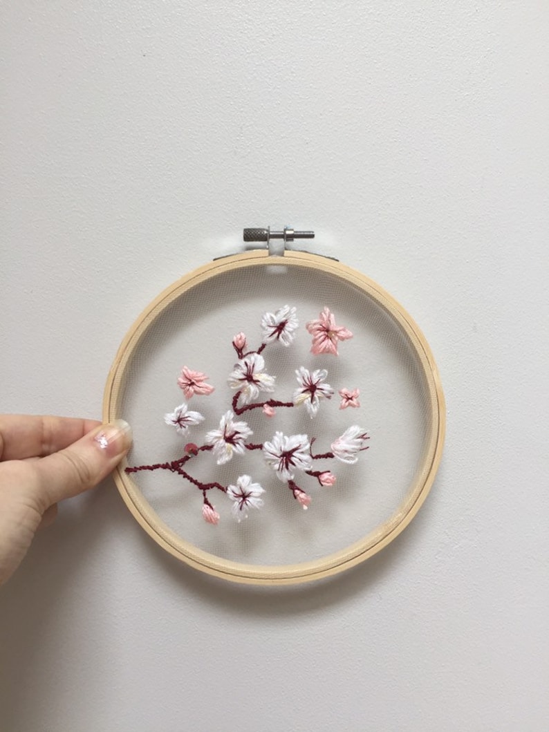 Hand embroidered cherry blossom floating embroidery spring ...