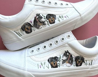 Vans personalizadas para bodas con retratos de mascotas: zapatos de novia bordados a mano para perros, caballos y todo tipo de mascotas.