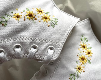 Hand Embroidered Sunflower Sneakers, Custom Floral Shoes