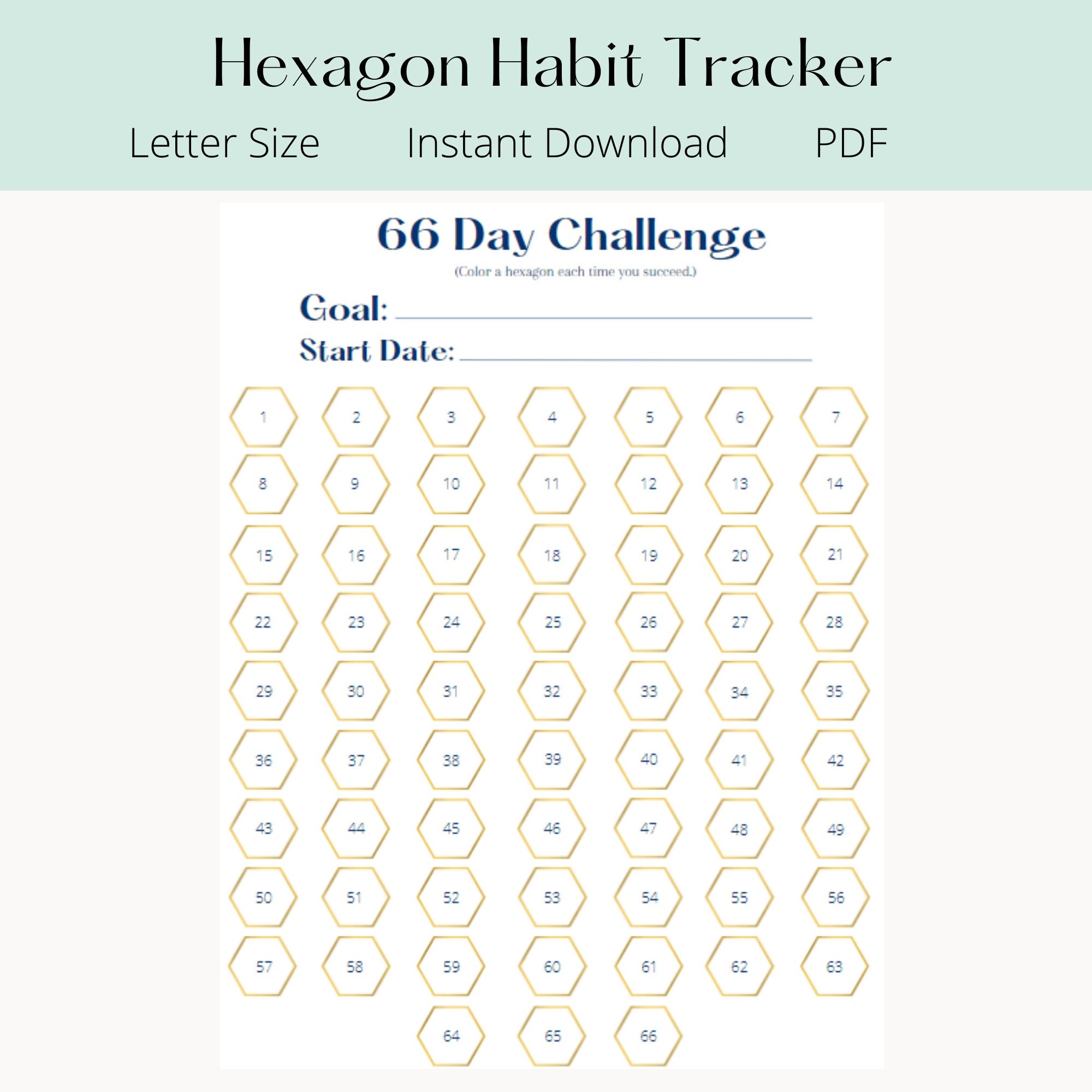 66 Day Habit Tracker Activity Chart Printable Progress Etsy Canada