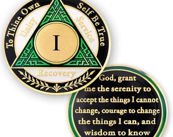 AA Medallion Coin - Alcoholics Anonymous Chips - Year Coins - Green White Black Token