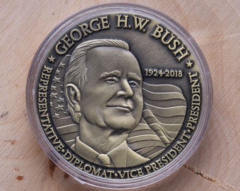 George H.W. Bush Commemorative Challenge Coin with Velvet Display Case