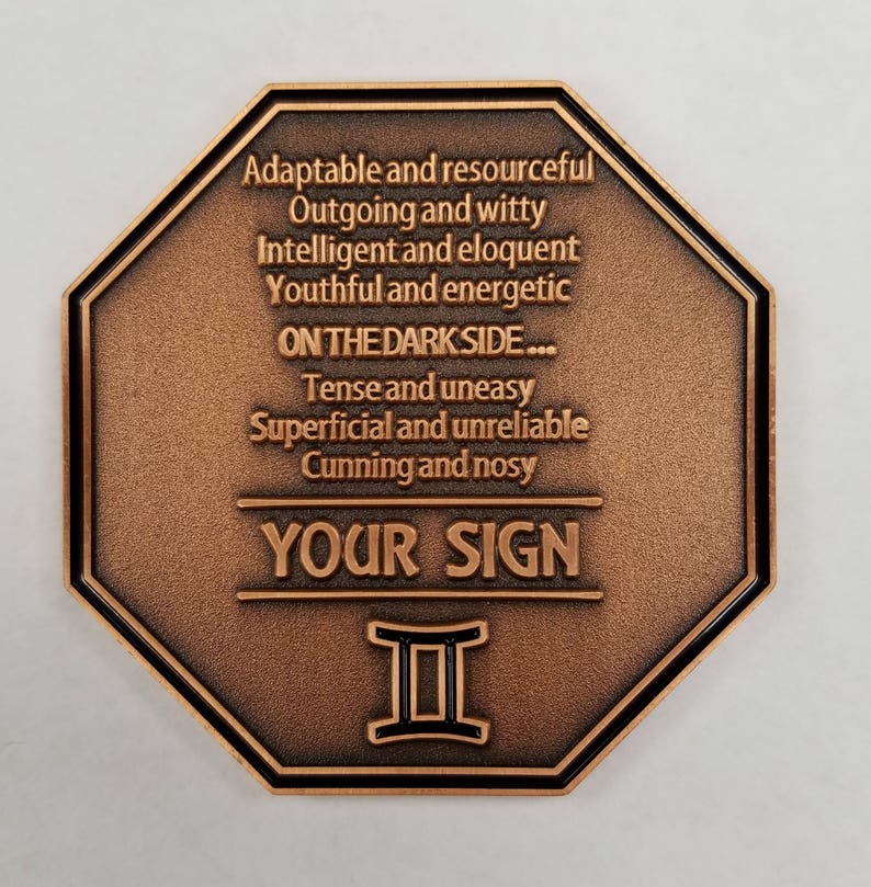 GEMINI Zodiac Astrological Coin Antique Copper Finish image 2
