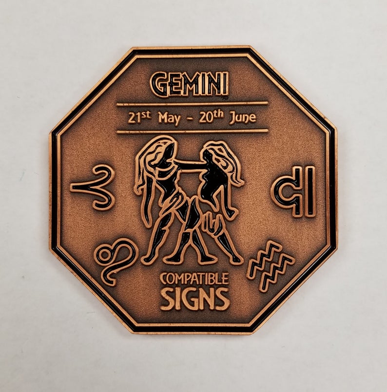 GEMINI Zodiac Astrological Coin Antique Copper Finish image 1