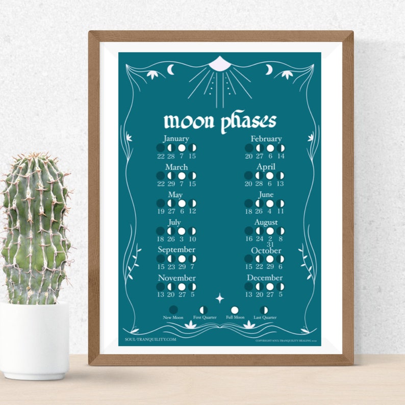 Moonlight Monthly Lunar Calendar Moon Phases Calendar 2023 - Etsy UK