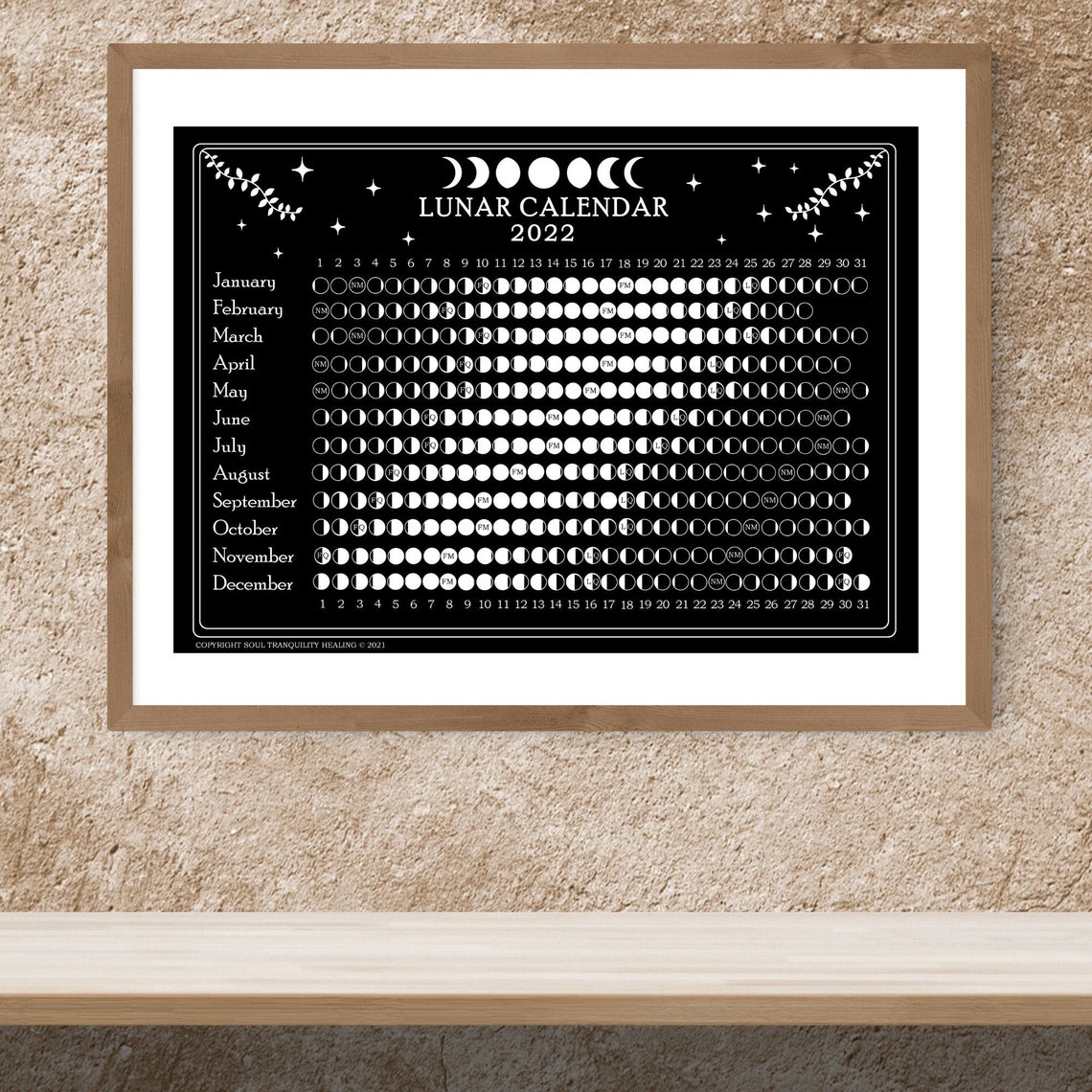 Lunar Calendar 365 Days and Moon Phases Calendar 2022 Moon Etsy