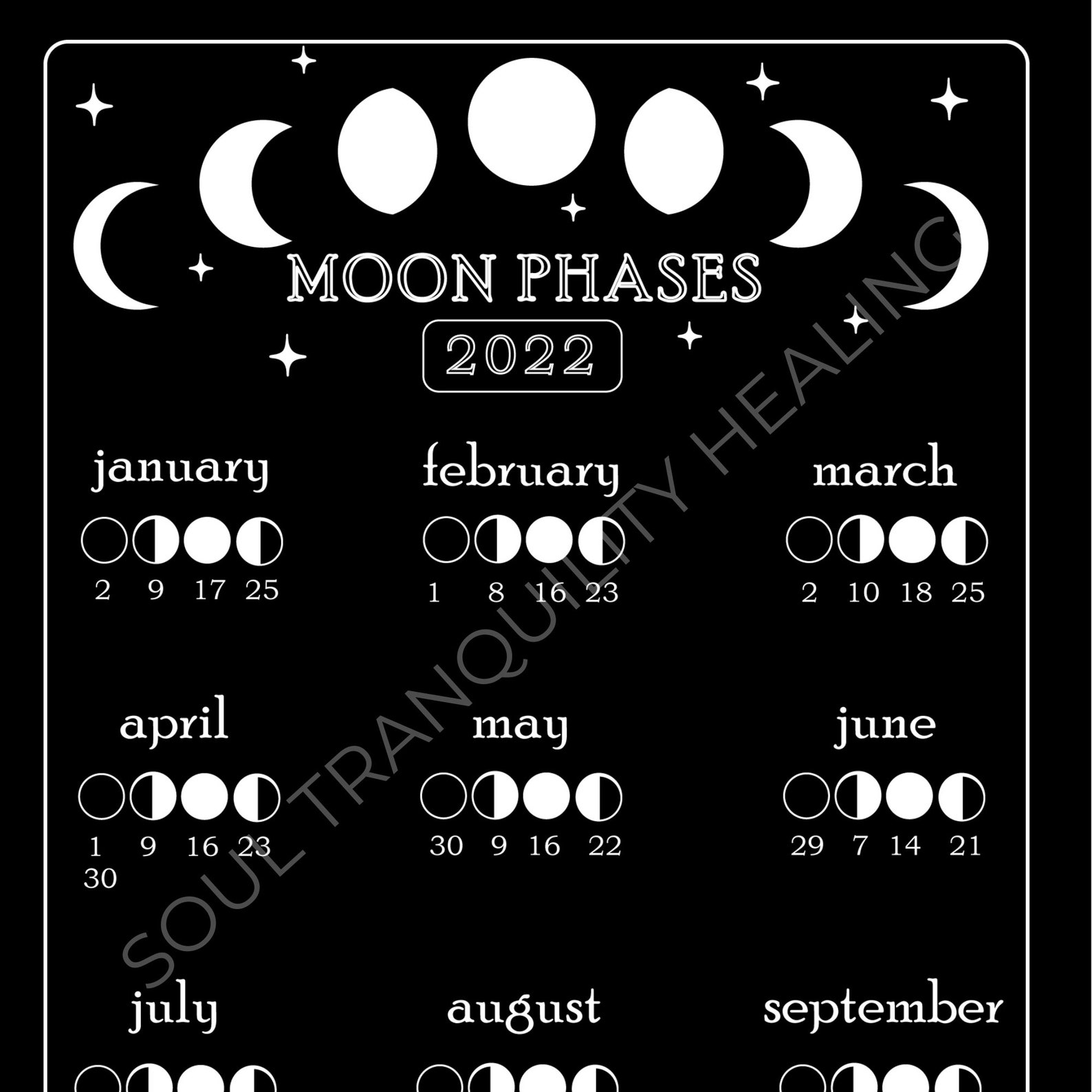Lunar Calendar 365 Days And Moon Phases Calendar 2022 Moon Etsy
