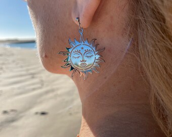 Radiant Sol Earrings Lýsa Jewellery - Stainless Steel Sun Earring - Handmade Witchy Earrings - Dangly Sun Earring