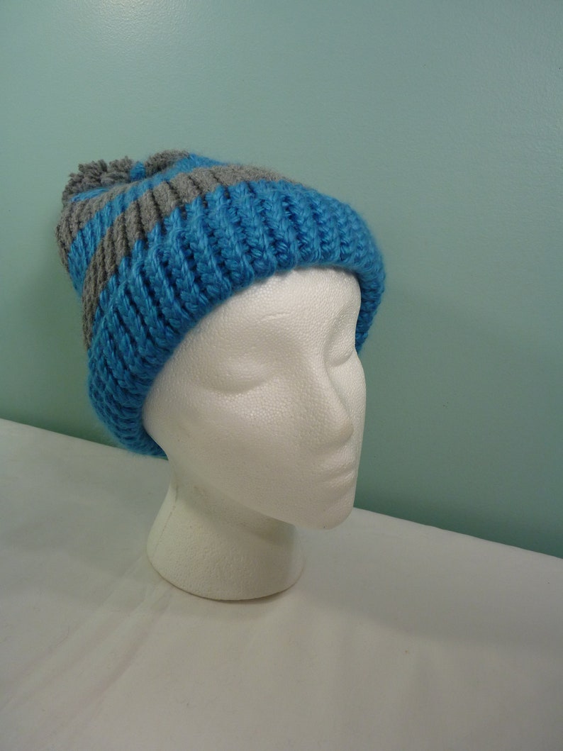 Blue and Gray Stripe Hat Mens Stocking Cap Unisex Knit Etsy