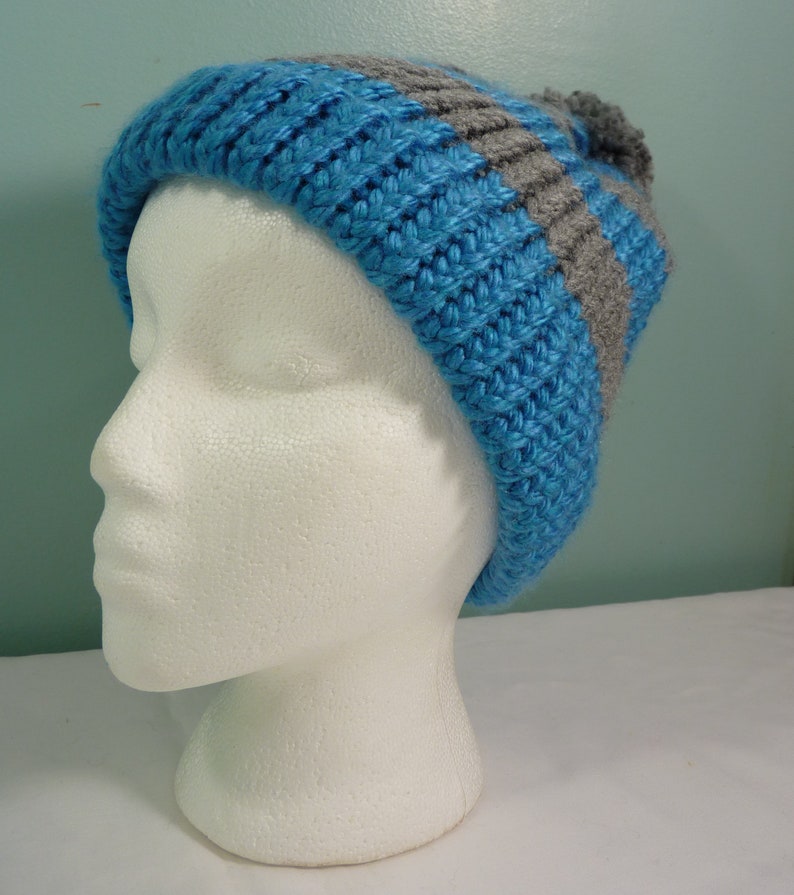 Blue and Gray Stripe Hat Mens Stocking Cap Unisex Knit Etsy