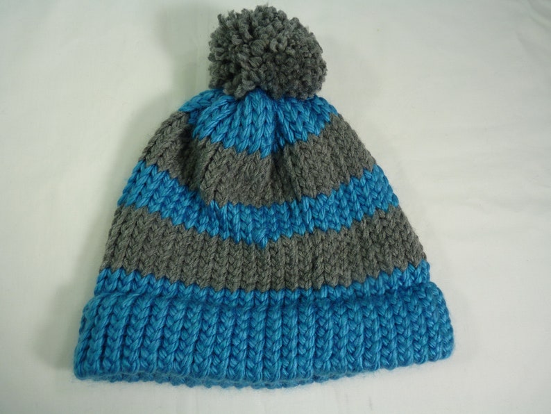 Blue and Gray Stripe Hat Mens Stocking Cap Unisex Knit Etsy