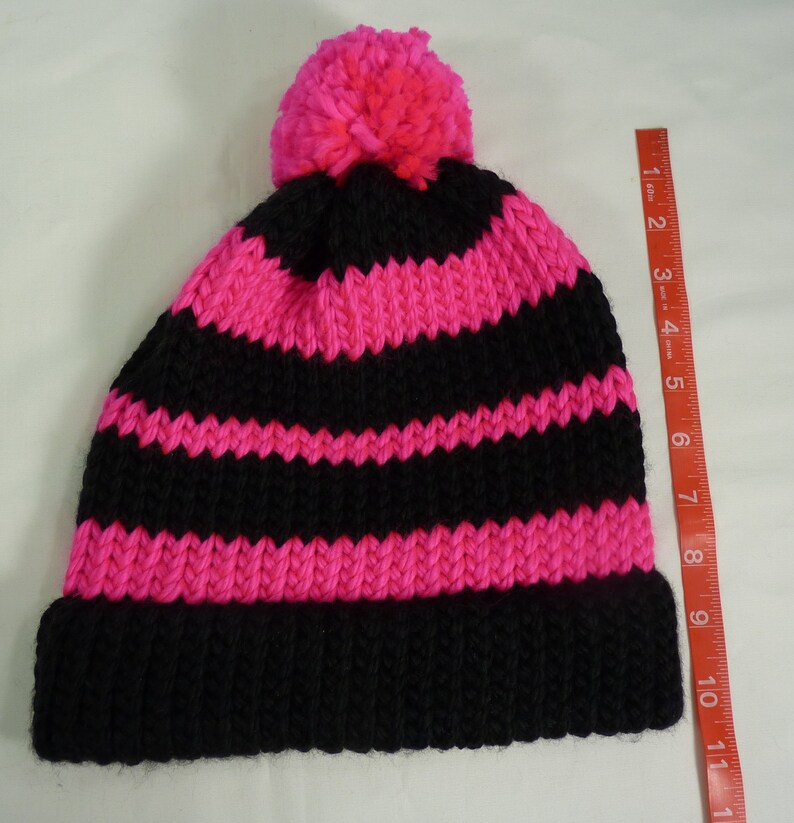 Black and Hot Pink Knit Hat Slouchy Knit Hat Womans Knit Etsy