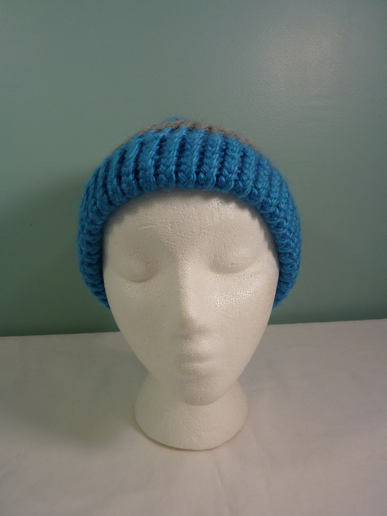 Blue and Gray Stripe Hat Mens Stocking Cap Unisex Knit Etsy