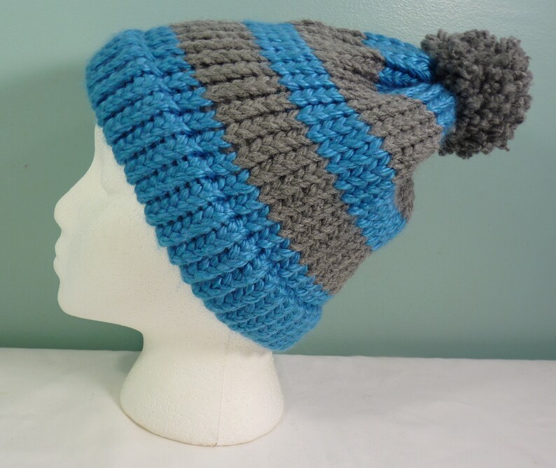 Blue and Gray Stripe Hat Mens Stocking Cap Unisex Knit Etsy