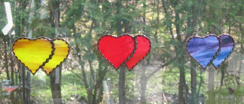 hot yellow and pink Stained Glass Double Heart 11