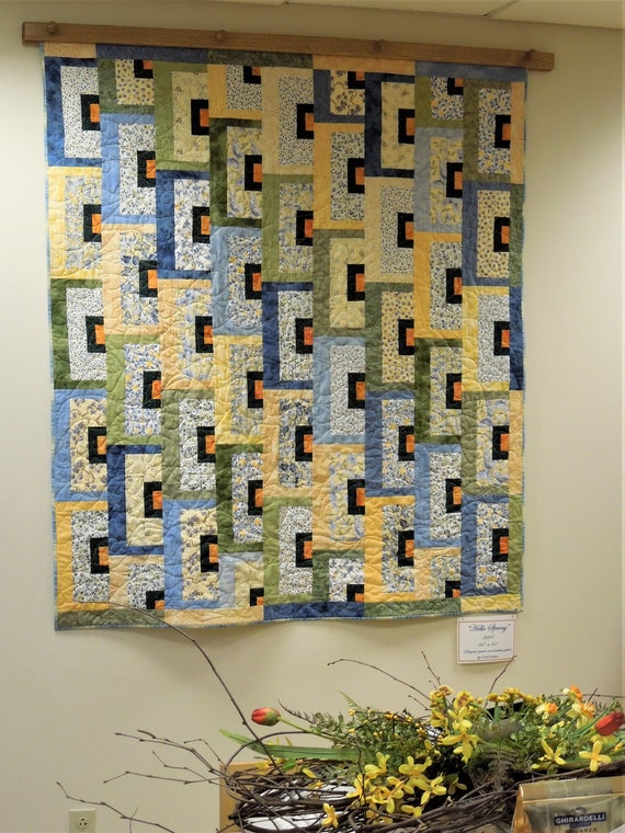 Throw Qullt Titled Hello Spring Handmade Using Half Log Cabin Etsy