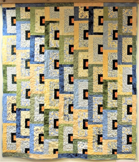 Throw Qullt Titled Hello Spring Handmade Using Half Log Cabin Etsy