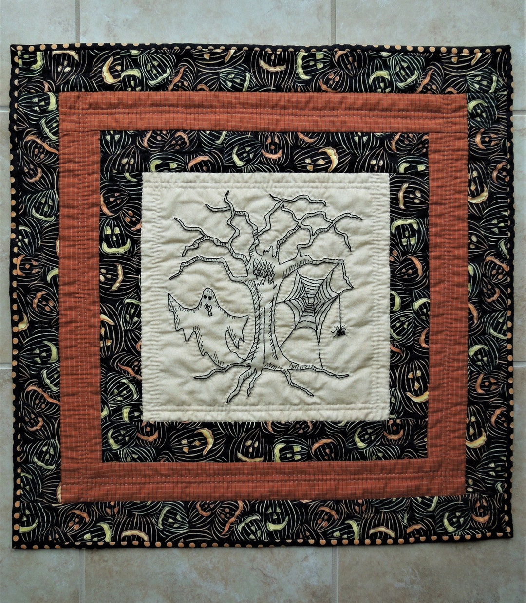 Halloween Wall and Door Hanging Hand Embroidered Hand Quilted With the ...