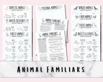 Animal Familiars, Spiritual Witchcraft Printable Grimoire Pages