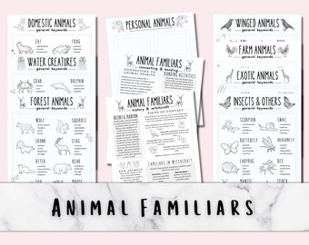 Animal Familiars, Spiritual Witchcraft Printable Grimoire Pages