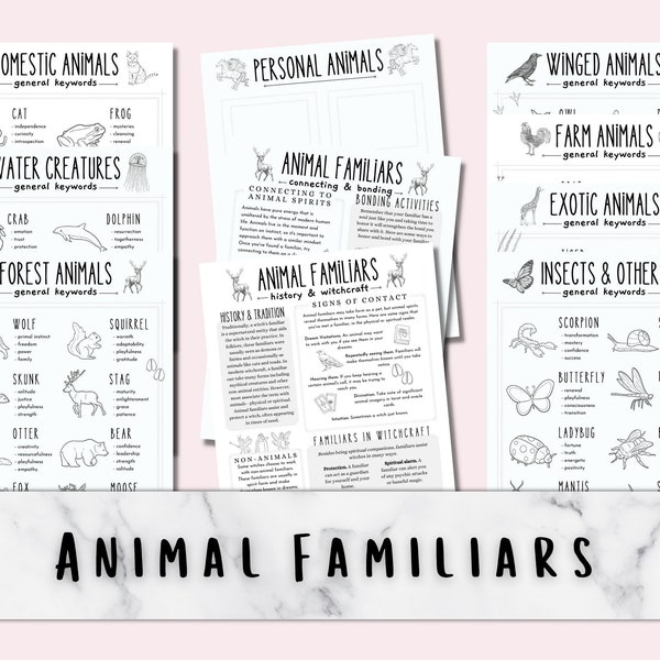 Animal Familiars, Spiritual Witchcraft Printable Grimoire Pages