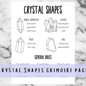 Crystal Shapes Grimoire Page, Printable Witch Cheat Sheet, Book of Shadows Reference Guide