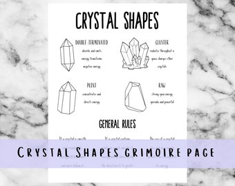 Crystal Shapes Grimoire Page, Printable Witch Cheat Sheet, Book of Shadows Reference Guide