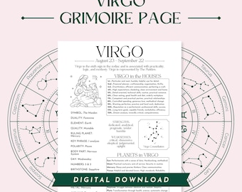 Virgo Zodiac Star Sign Grimoire Page, Digital Printable PDF