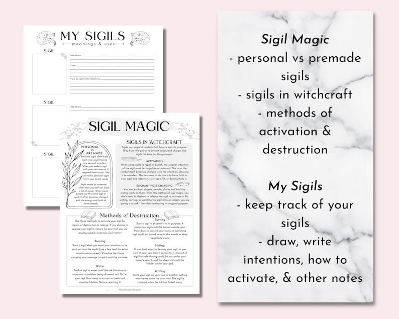 Sigil Magic & Worksheets, Printable Grimoire Pages image 2