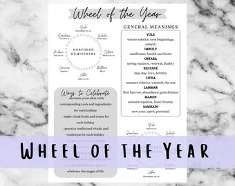 Wheel of the Year Printable Grimoire Page, Northern and Southern Hemisphere