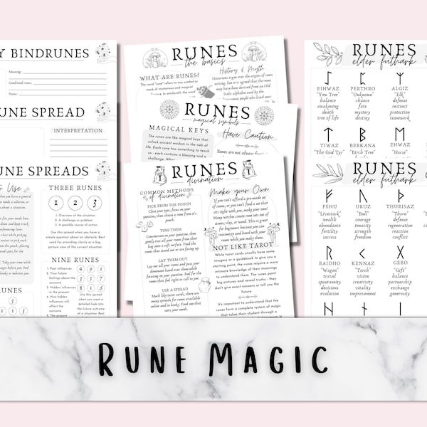 Rune Magic Elder Futhark Meanings, Printable Grimoire Pages