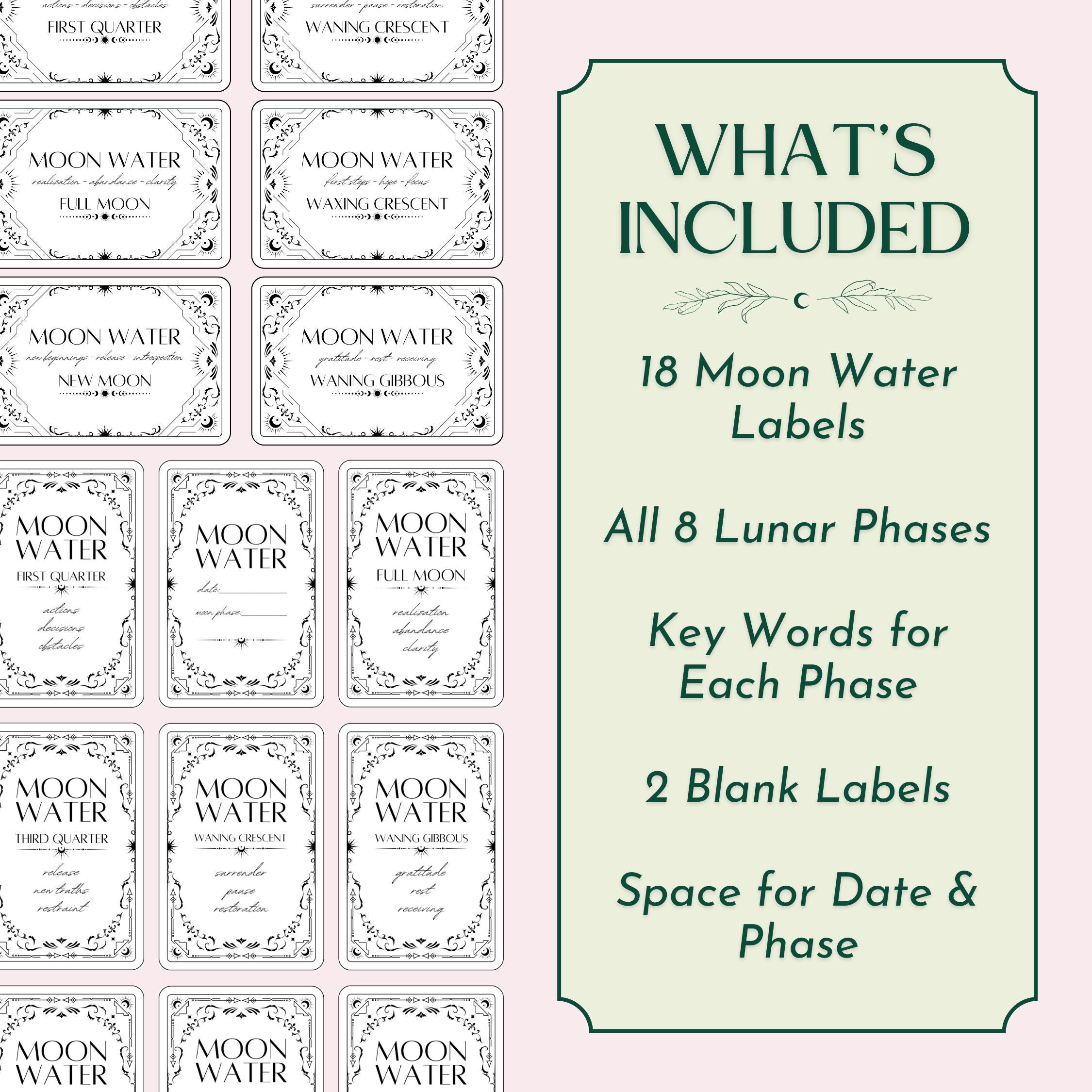 Moon Water Labels, Digital Printable Labels for Witchcraft - Etsy