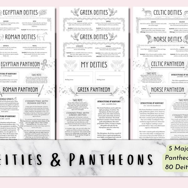 Deities and Pantheons, Greek Norse Roman Egyptian Celtic Printable Grimoire Pages