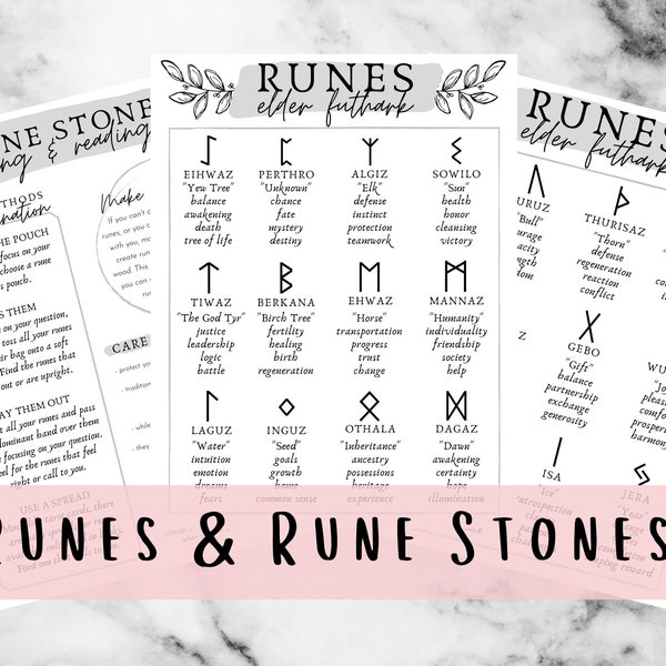 Runes and Rune Stones Cheat Sheet, Printable Grimoire Pages