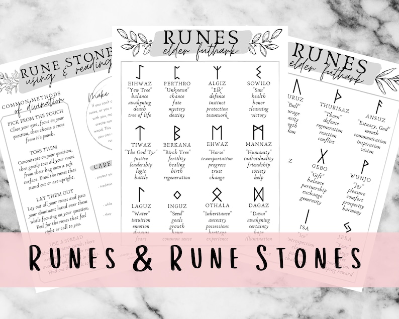 Runes and Rune Stones Cheat Sheet, Printable Grimoire Pages 