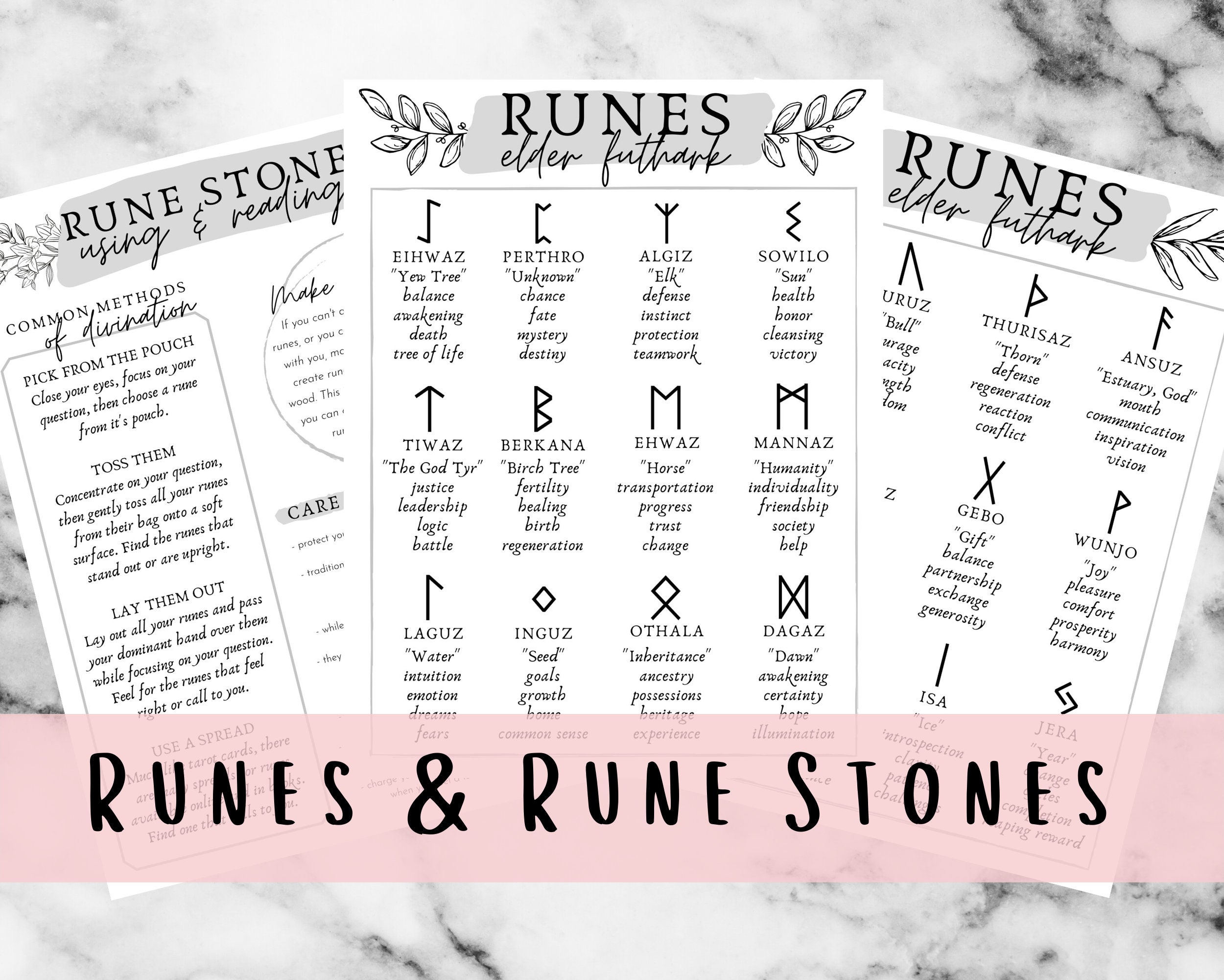 Runes And Rune Stones Cheat Sheet Printable Grimoire Pages Witch | My ...