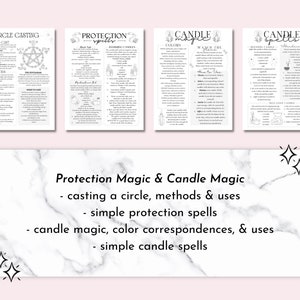 May include: A printable guide to protection magic and candle magic. The guide includes instructions on casting a circle, protection spells, candle magic, color correspondences, and candle spells.