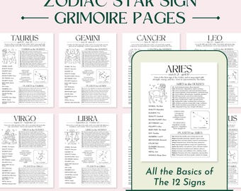 Zodiac Star Signs Basics Printable Grimoire Pages