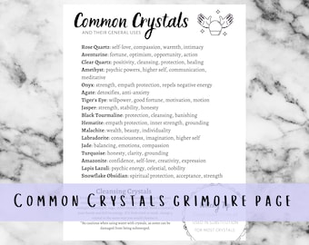 Common Crystals druckbare Seite, Grimoire BOS-Seite