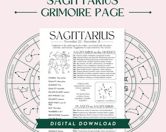 Sagittarius Zodiac Star Sign Grimoire Page, Digital Printable PDF