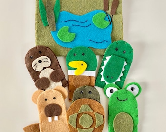 Animal Finger Puppets - Felt Wetland Swamp Animals - Travel Activities for Kids - Best Toys for 3 Year Olds - Gifts for 4 Year Olds