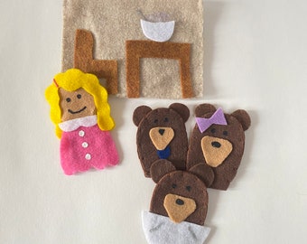 Goldilocks and the 3 (three) Bears Finger Puppet Set - Felt Story - Nursery Rhyme - Children Story - Pretend Play - Busy Book Quiet Bag