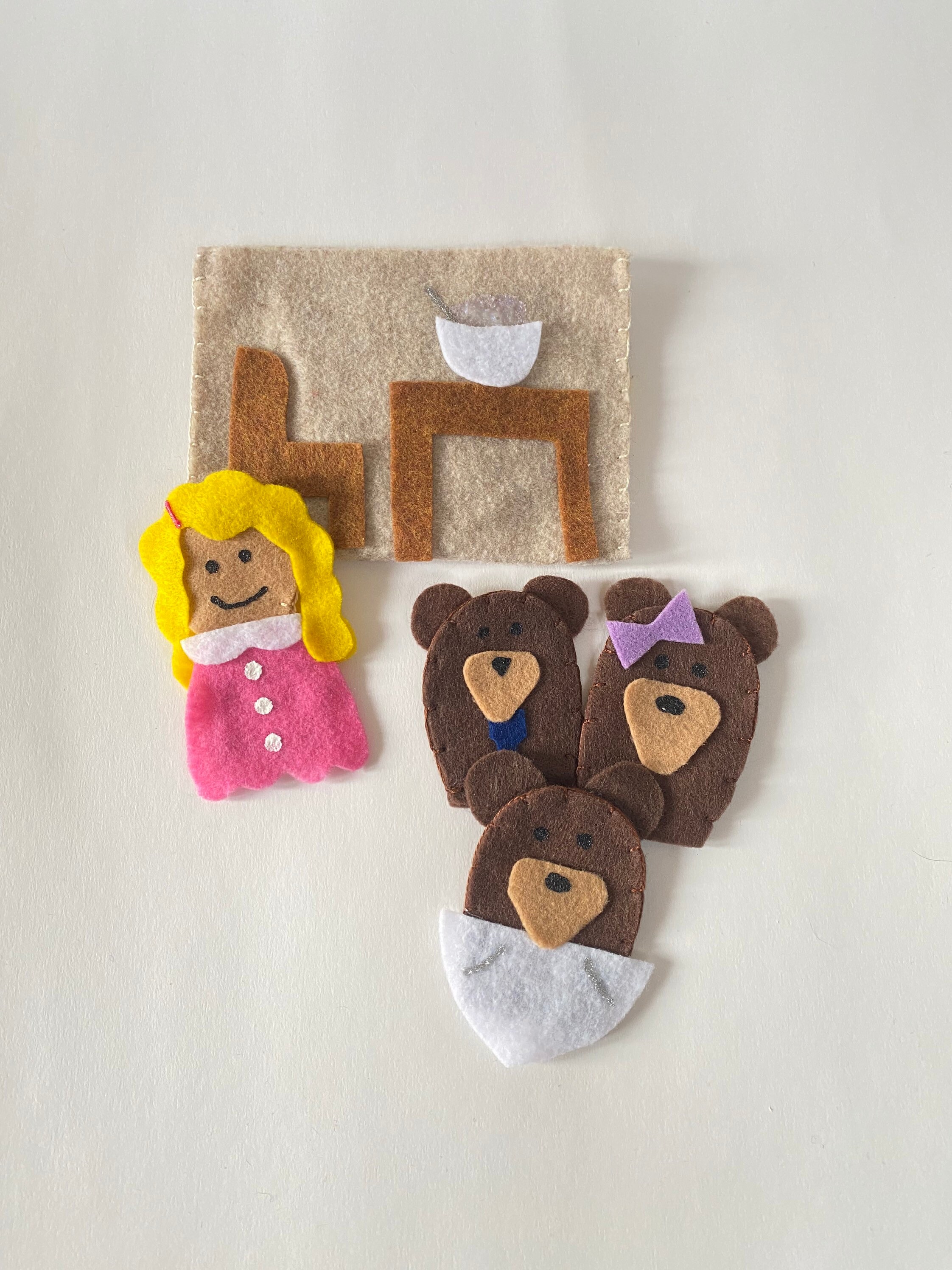Goldilocks and the 3 three Bears Finger Puppet Set Felt Etsy